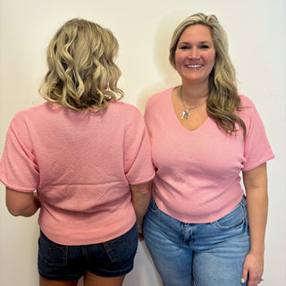 Pink Short Sleeve V-Neck Dolman