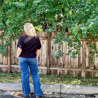 Black Short Sleeve V-Neck Dolman Sweater