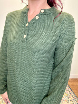 Dark Olive 4 Button Henley Sweater