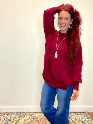 Dark Burgundy Side Slit Oversized Sweater