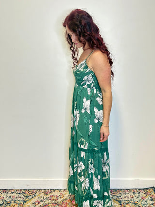 V-Neck Maxi Dress with Lace Trim