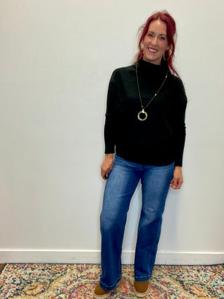 Black Dolman Sleeve Mock Neck Sweater