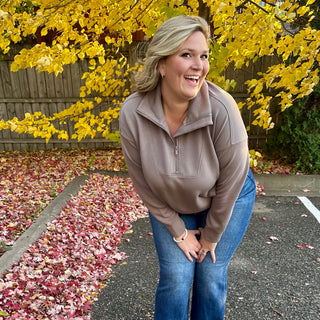 Mocha Quarter Zip Mock Neck Pull Over