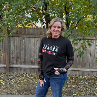 Black Lace Sheer Long Sleeve Top