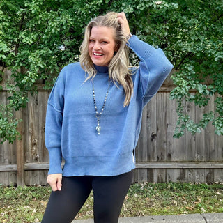 Dusty Blue Oversized Sweater with Side Slit