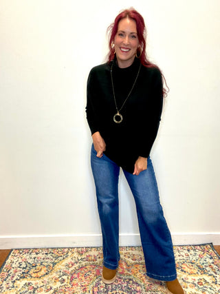 Black Dolman Sleeve Mock Neck Sweater