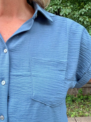 Dusty Blue Woven Airflow Button Up