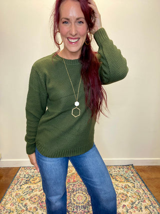 Dark Olive Round Neck Knit Sweater