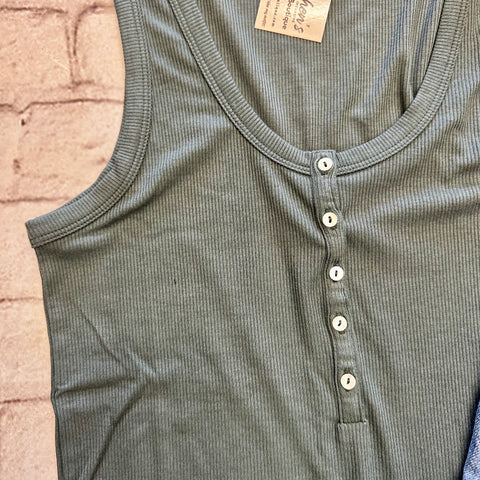 Teal Ribbed Henley Tank