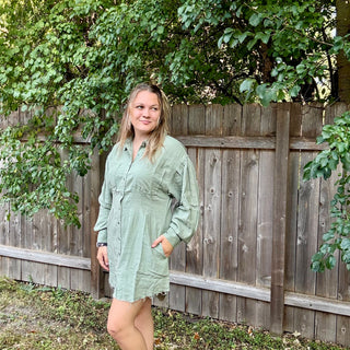 Risen Sage Green Linen Dress