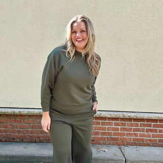 Olive Crew Neck Pullover and Pants Set