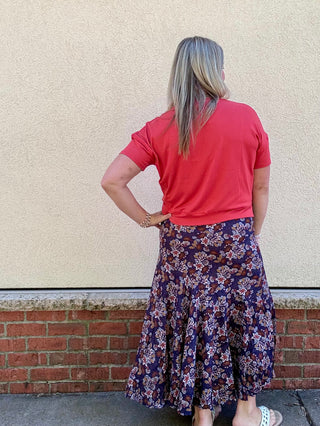 Navy Paisley Maxi Skirt