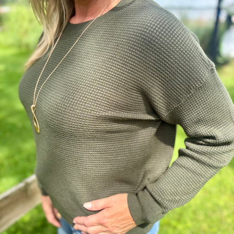 Forest Green Soft Touch Waffle Knit Sweater