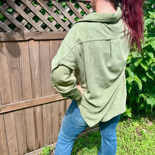 Olive Oversized Fleece Shacket