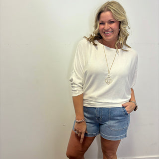 Ivory Ribbed 3/4 Sleeve Dolman Top