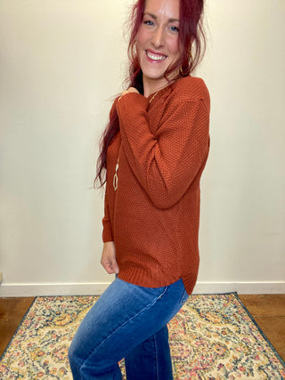Rust Round Neck Knit Sweater
