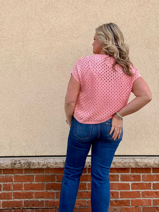 Washed Open Knit Short Sleeve
