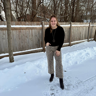 Vervet High Rise Wide Crop Leopard Print Jeans