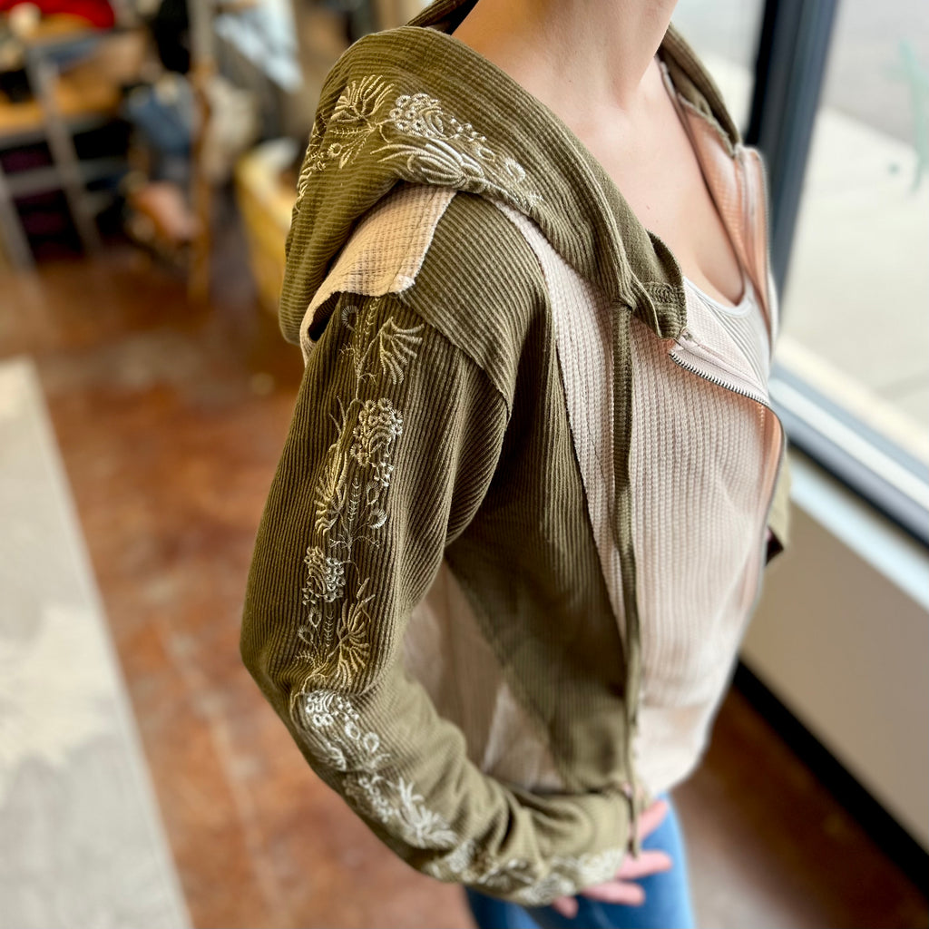 Olive/Sand Jacket with Embroidery  Detail