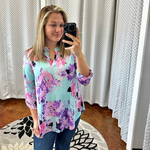 Pastel Floral 3/4 Sleeve Top