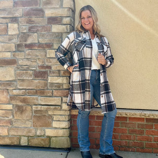 Black, Ivory, Brown Plaid Coatigan