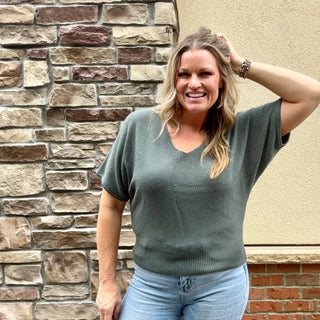 Ash Jade Short Sleeve V-Neck Dolman Sweater