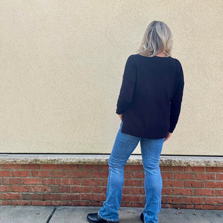 Black Front Seam V-Neck Sweater