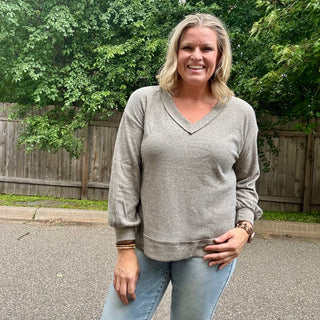 Mocha Ribbed V-Neck Long Sleeve