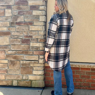 Black, Ivory, Brown Plaid Coatigan