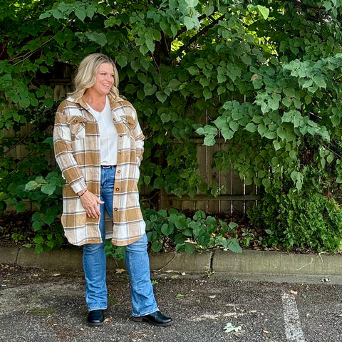Tan, Cream, Grey Plaid Coatigan