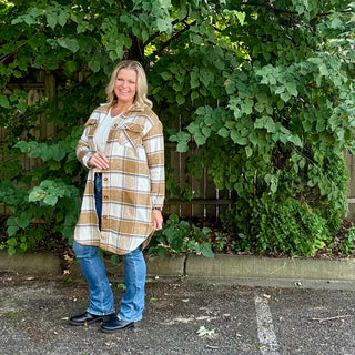Tan, Cream, Grey Plaid Coatigan