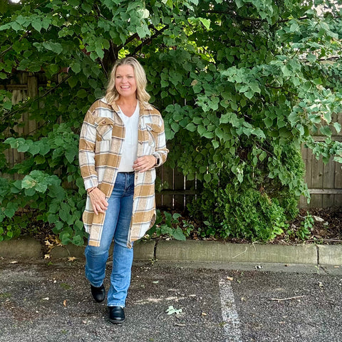 Tan, Cream, Grey Plaid Coatigan