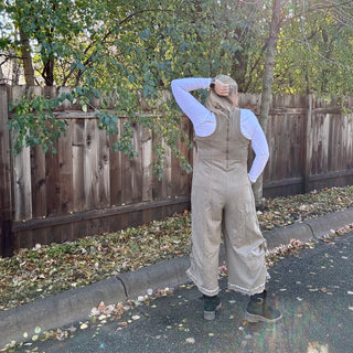 Olive French Terry Jumpsuit with Back Zip Up and Adjustable Leg Seam