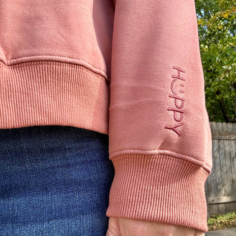 Dusty Rose Fleece Sweatshirt with HAPPY Embroidered Sleeve