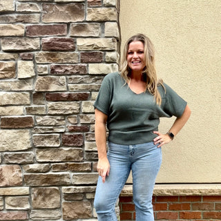 Ash Jade Short Sleeve V-Neck Dolman Sweater