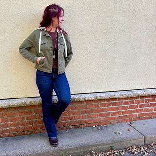 Risen Moss Green Oversized Hooded Jacket