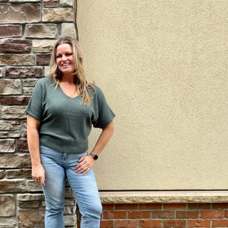 Ash Jade Short Sleeve V-Neck Dolman Sweater