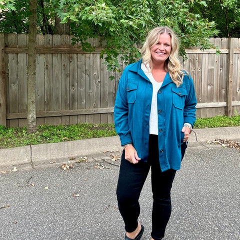 Teal Fleece Button Up