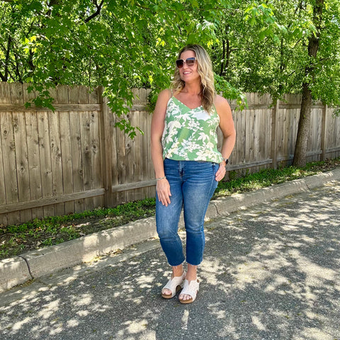 Sage Floral V-Neck Tank