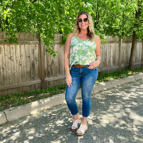 Sage Floral V-Neck Tank
