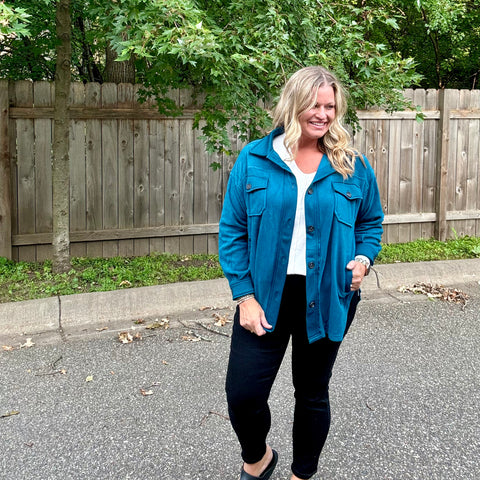 Teal Fleece Button Up