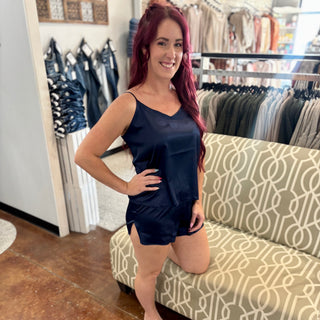 Navy Satin 2 Piece Set