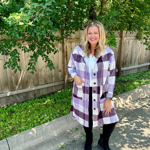 Purple Plaid Oversize Coatagan with Hoodie