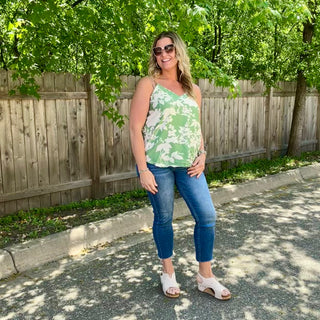 Sage Floral V-Neck Tank