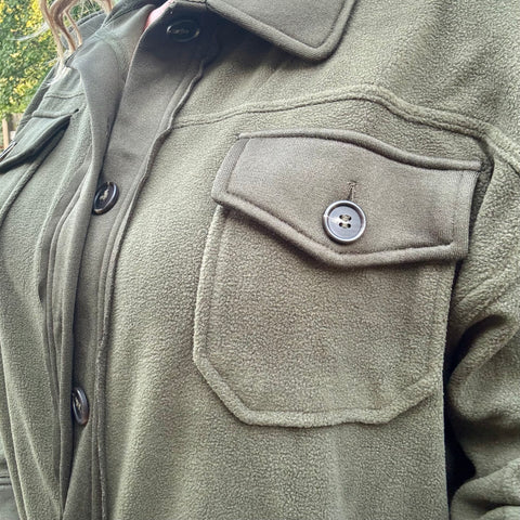 Olive Fleece Button Up