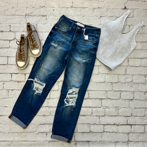 Risen High Rise Distressed Boyfriend Jean