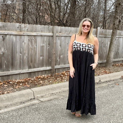 Crochet Top Smocking Back Maxi Dress