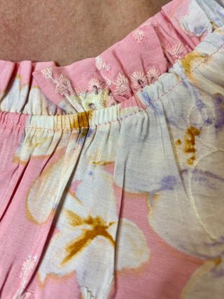 Pink Flutter Sleeve Floral Blouse