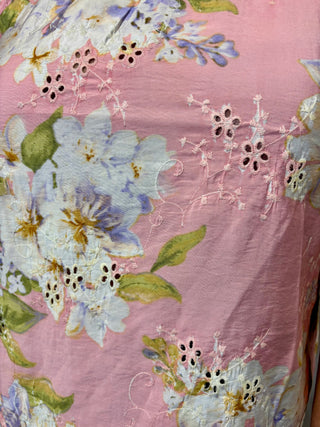 Pink Flutter Sleeve Floral Blouse