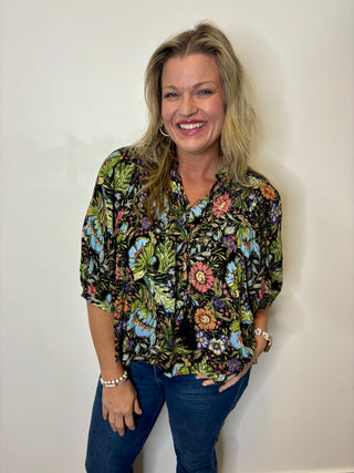 Boho Floral 3/4 Sleeve Blouse